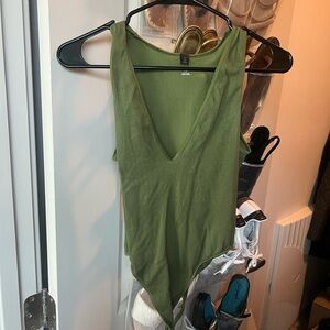 Urban Outfitters Sage Green Ribbed Bodysuit
